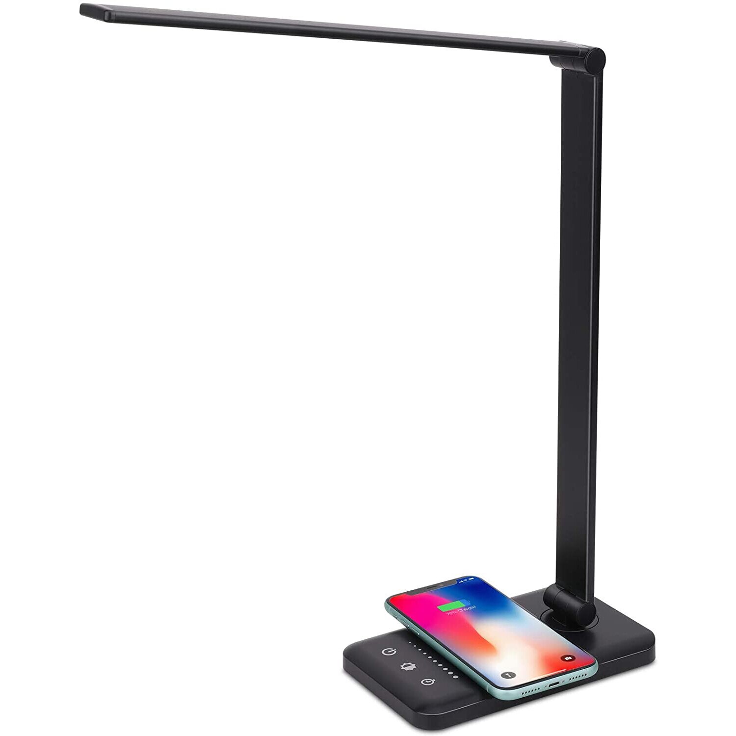 Lampa de birou cu incarcator wireless HautStore, LED, USB, 5 moduri de iluminare, Temporizator, Negru