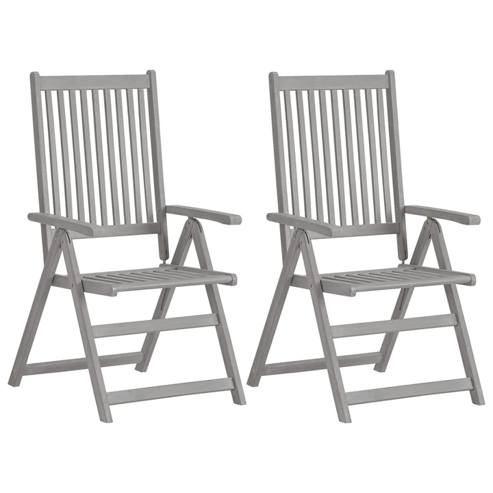 Set 2 scaune rabatabile de exterior, vidaXL, Lemn masiv de acacia, 57 x 69 x 110 cm, Gri