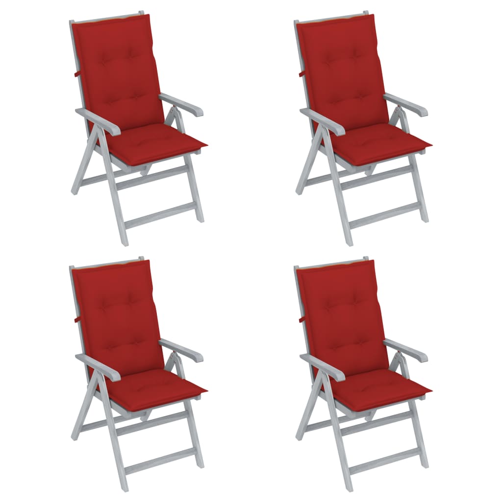 Set de 4 scaune de gradina cu perne colorate, vidaXL, Lemn de acacia, 57 x 69 x 111 cm, Rosu