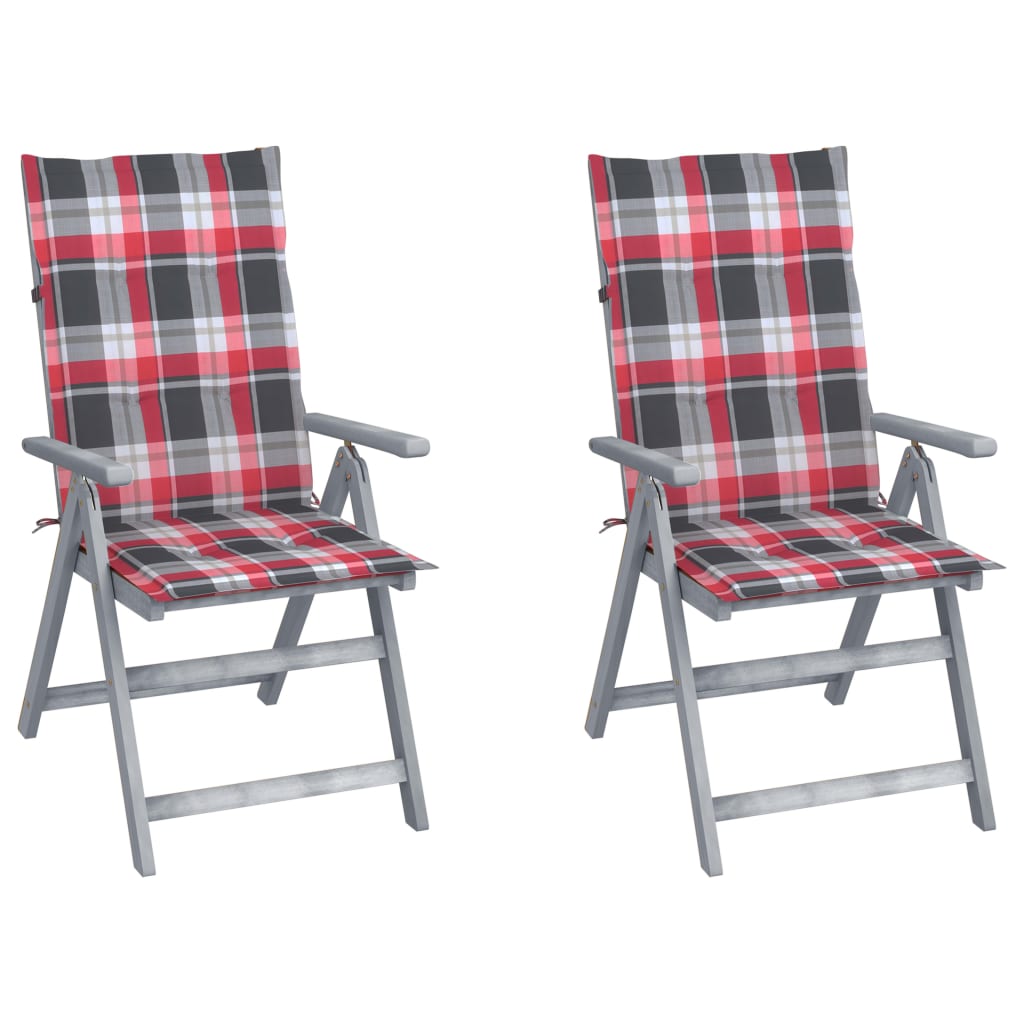 Set de 2 scaune gri de gradina cu perne colorate cu snur, vidaXL, Lemn de acacia, 56 x 70 x 110 cm, Multicolor