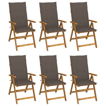 Set de 6 scaune de gradina cu perne, vidaXL, Lemn, 57 x 69 x 111 cm, Gri taupe