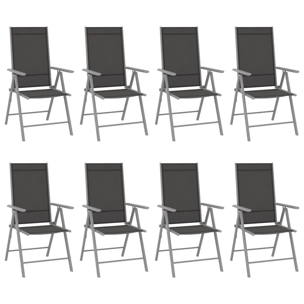 Set de 8 scaune de gradina pliabile, vidaXL, Aluminiu, 54 x 73 x 107 cm, Negru/Argintiu