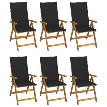 Set de 6 scaune de gradina cu perne, vidaXL, Lemn, 57 x 69 x 111 cm, Negru