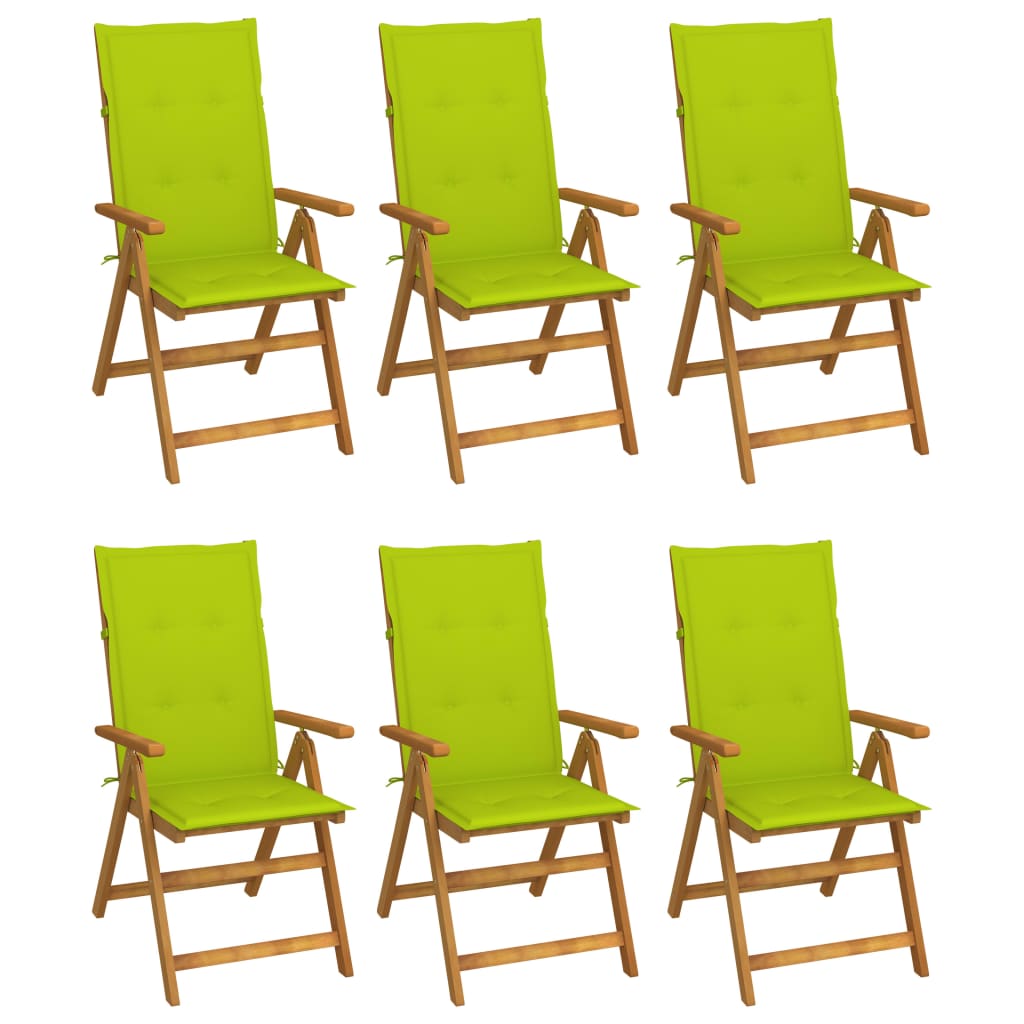 Set de 6 scaune de gradina cu perne, vidaXL, Lemn, 57 x 69 x 111 cm, Verde deschis