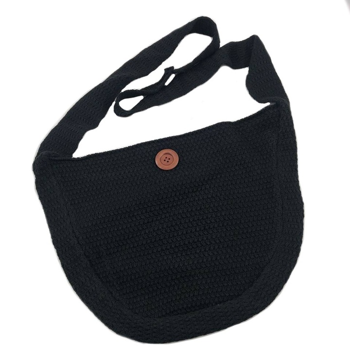 Geanta de umar din material impletit, culoare neagra