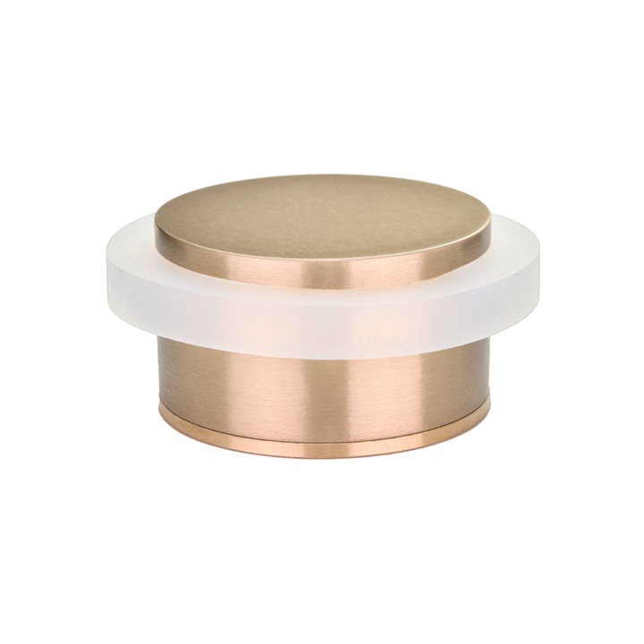 Opritor de usa, instalare autoadeziva sau cu surub, alama, finisaj mat si cauciuc alb, 35x21mm, Evi Herrajes, 04020335X19BDUALLMT