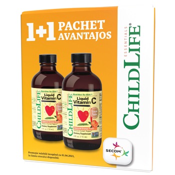 Pachet 2 x Vitamin C 250mg pentru copii Childlife Essentials, 118ml, Secom Pachet 2 x Vitamin C 250mg pentru copii Childlife Essentials, 118ml, Secom