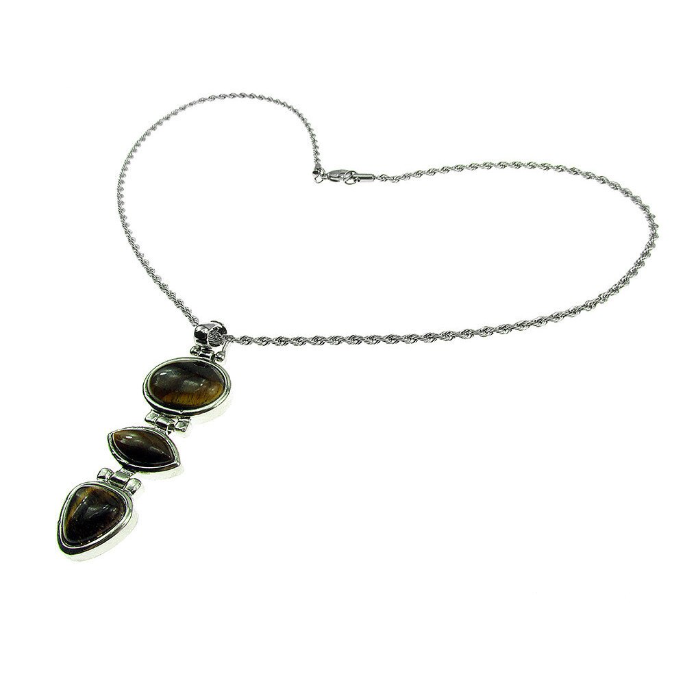 Colier inox cu pandantiv lung ochi de tigru natural