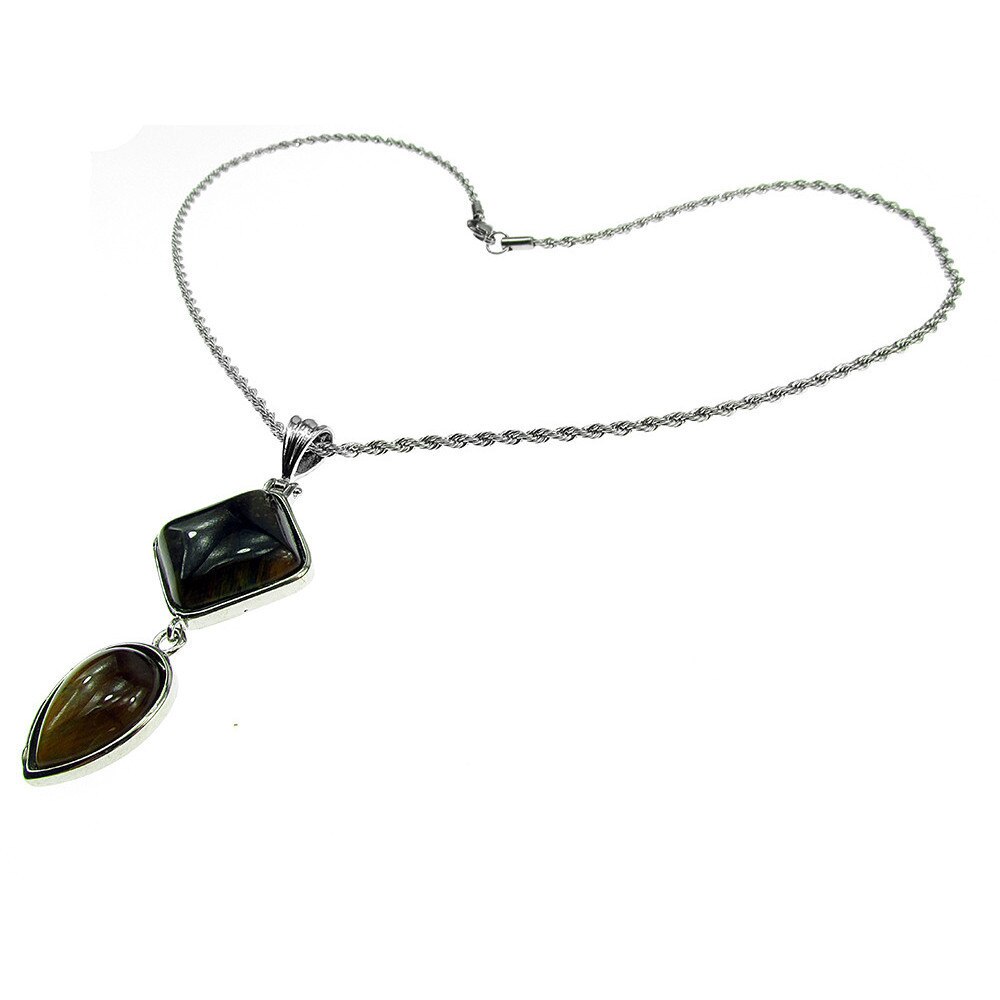 Colier inox cu pandantiv pietre ochi de tigru