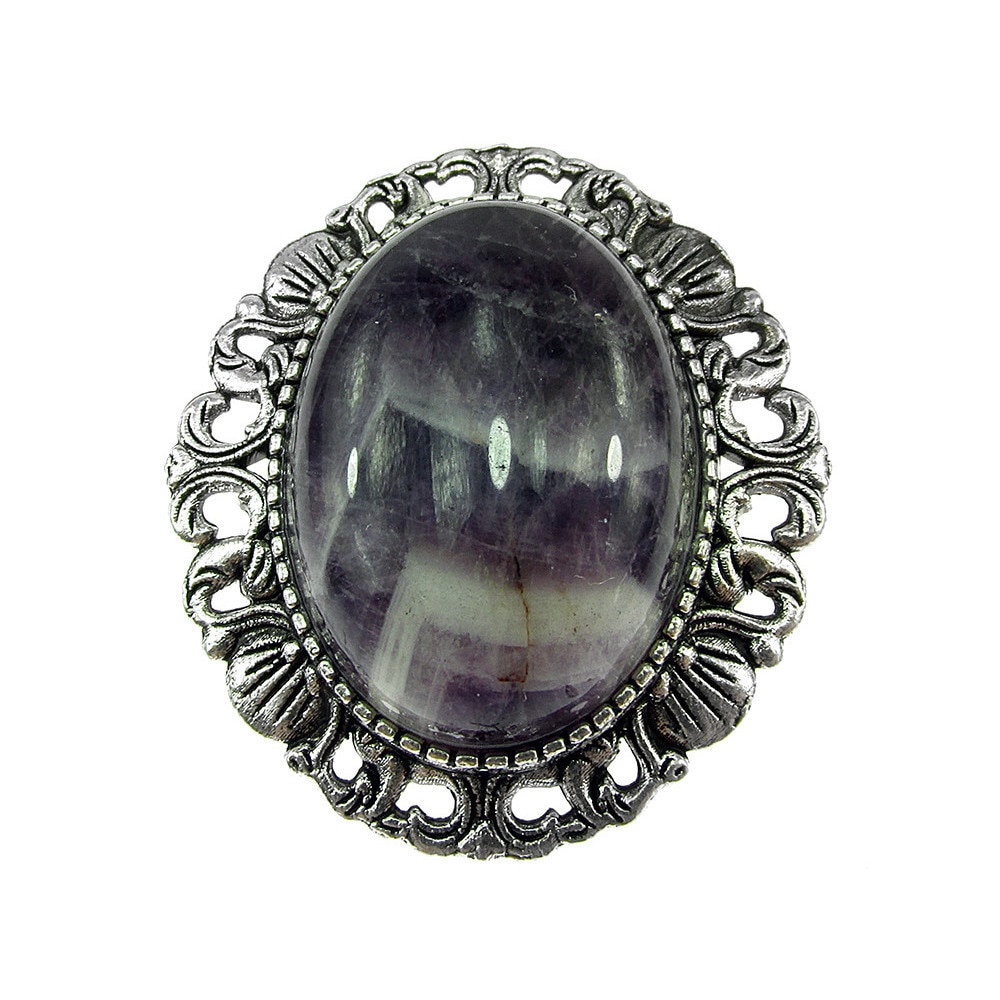 Brosa/pandantiv argintiu antic cu ametist chevron natural