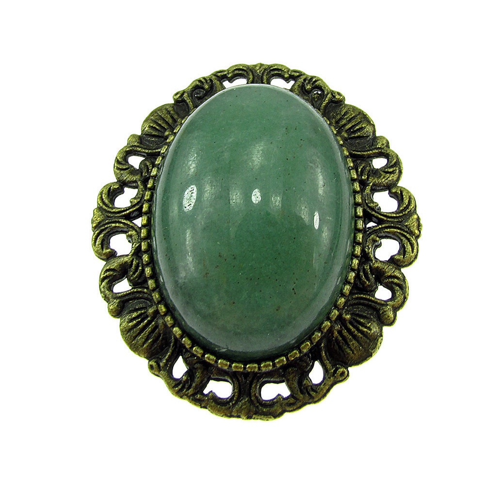 Brosa/pandantiv bronz antic cu aventurin verde natural