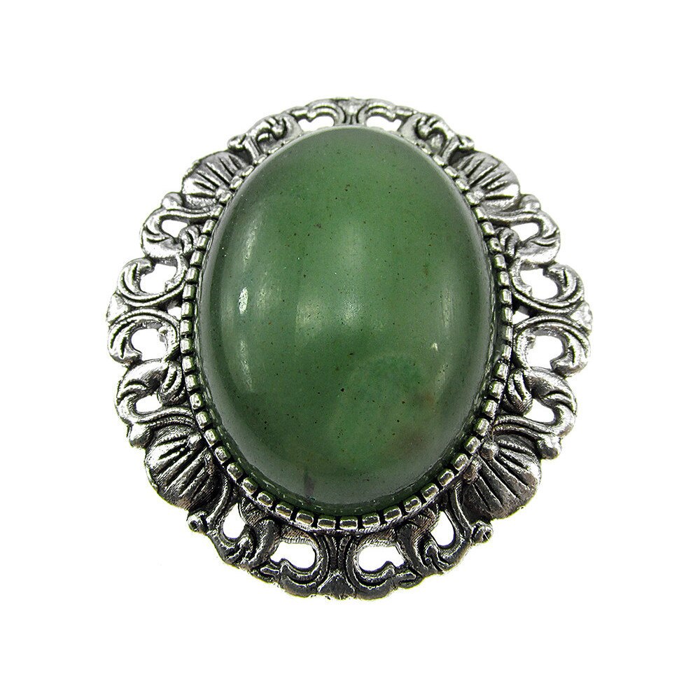 Brosa/pandantiv argintiu antic cu aventurin verde natural