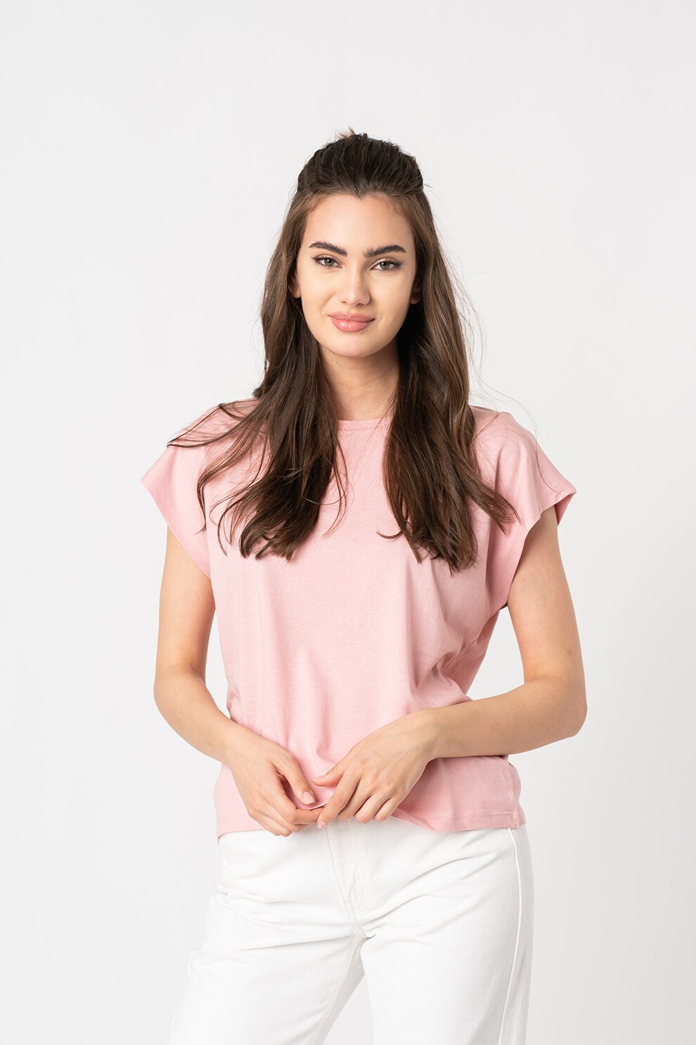 Pepe Jeans London, Tricou cu croiala lejera Bloom, Roz prafuit