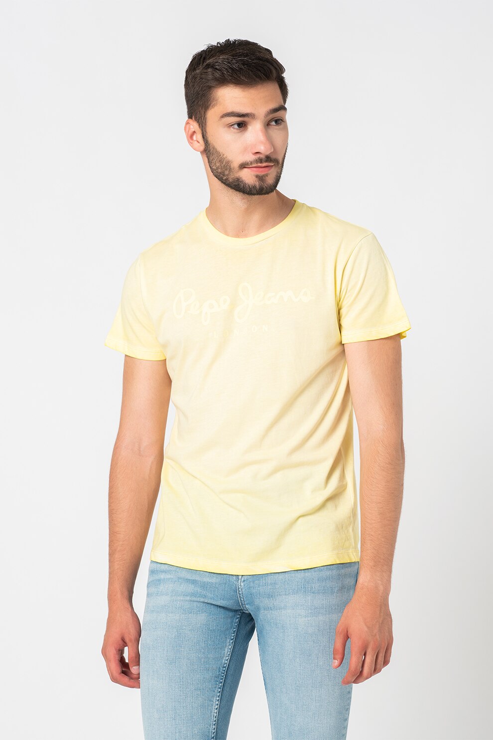 Pepe Jeans London, Tricou cu imprimeu logo West Sir, Galben pai