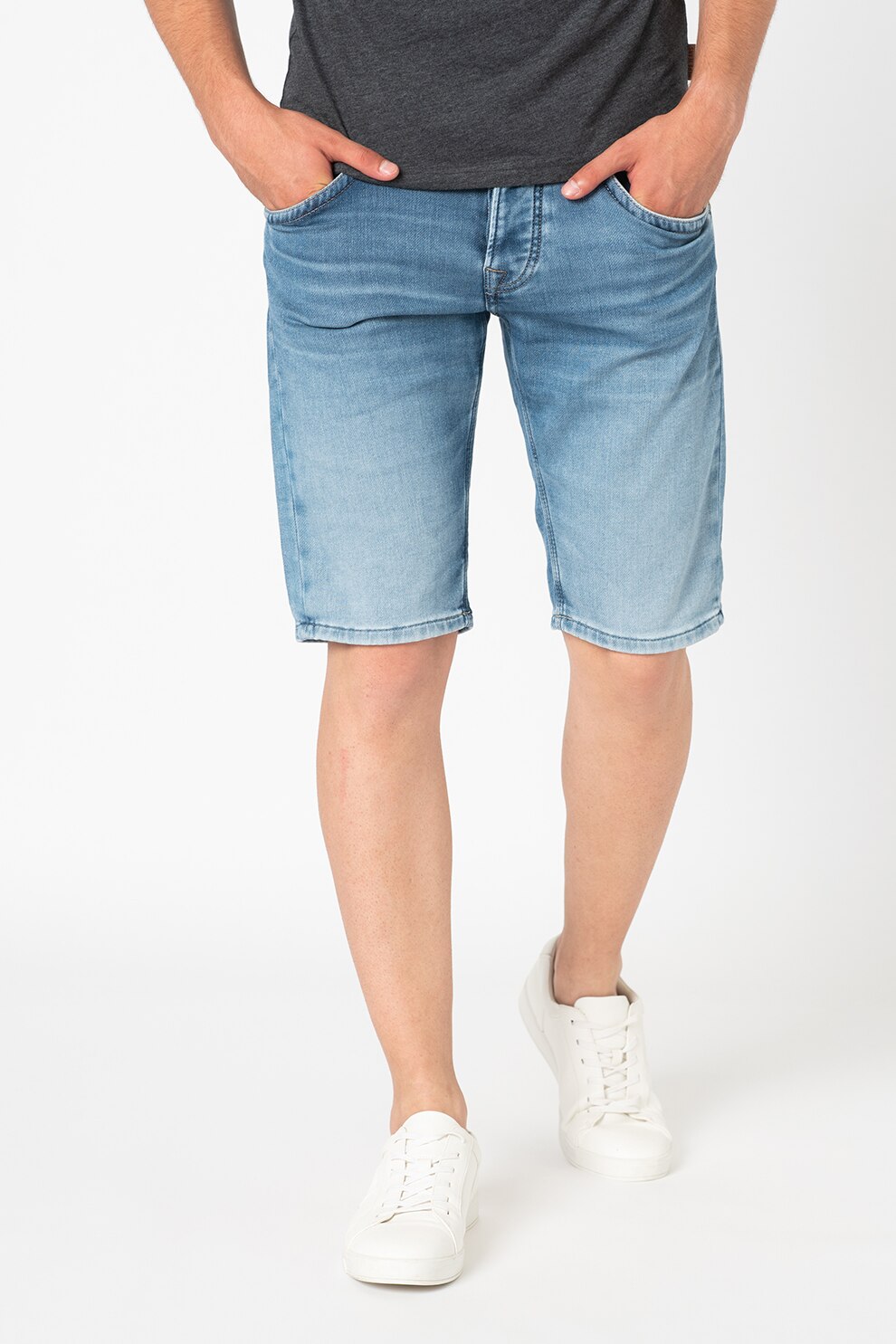 Pepe Jeans London, Bermude din denim cu 5 buzunare Track, Albastru inchis, 33