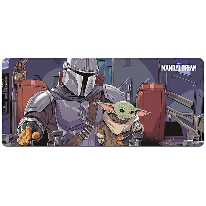 Mousepad profesional pentru gaming si birou Star Wars The Mandalorian The Child, model XL, antiderapant, impermeabil, 80x35 cm