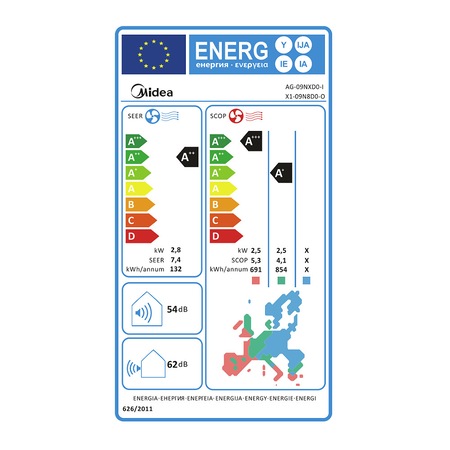 Aparat de aer conditionat Midea Xtreme Save AG-09NXD0-X1-09N8D0 Inverter 9000 BTU, Clasa A++, Sistem dublu de filtrare, High Frequency Racer, Inverter Quattro, Gear Shift, iECO mode, WiFi