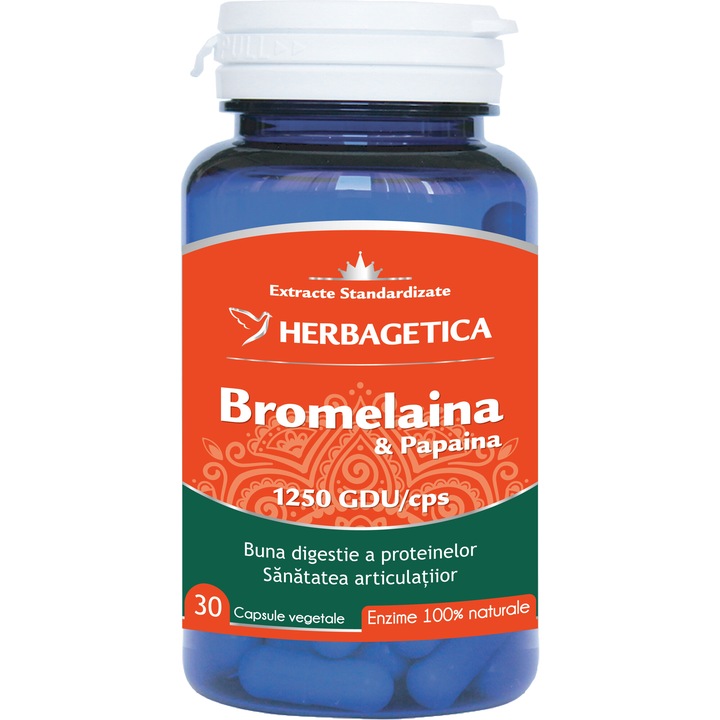 Supliment alimentar Bromelaina si papaina, Herbagetica, 30 capsule