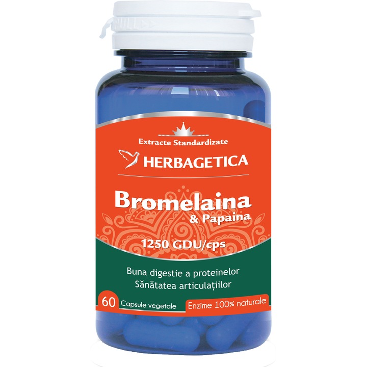 Supliment alimentar Bromelaina si papaina, Herbagetica, 60 capsule