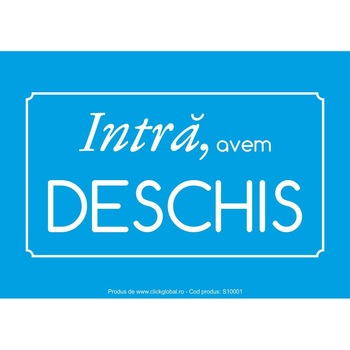 Indicator spatii comerciale Ne pare rau am inchis - Intra avem deschis S10001 140x200mm Indicator spatii comerciale Ne pare rau am inchis - Intra avem deschis S10001 140x200mm