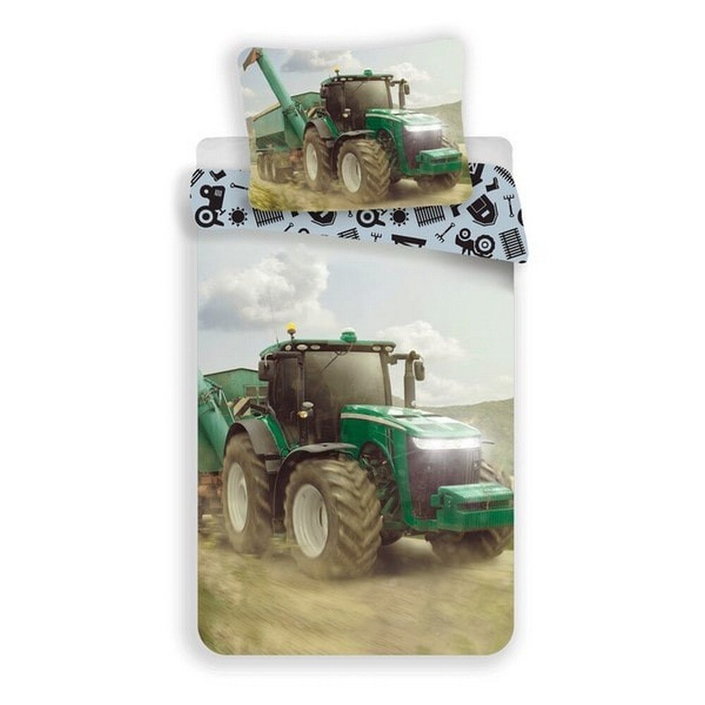 Lenjerie de pat pentru copii Jerry Fabrics, Tractor, Bumbac, 140x200cm