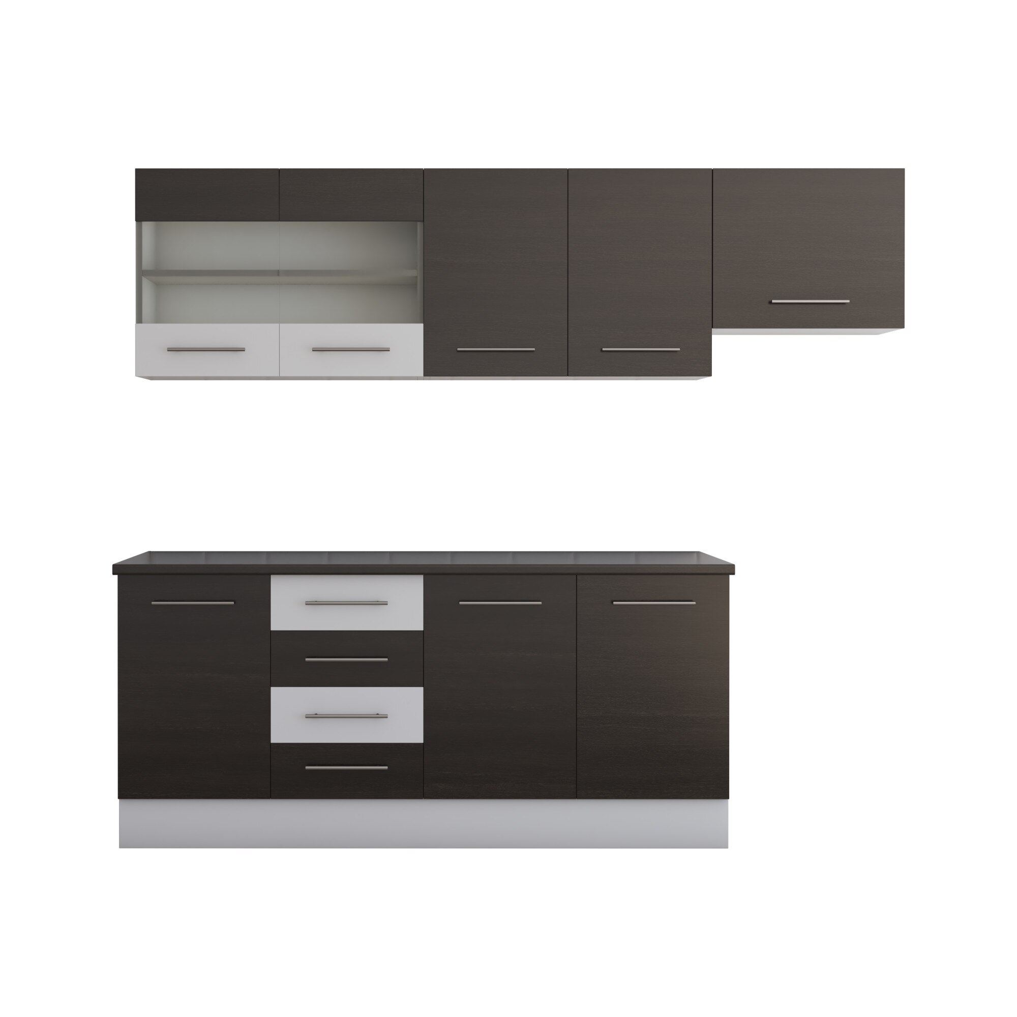 Set Bucatarie Alfa, 240x210x60 cm, culoare wenge/alb