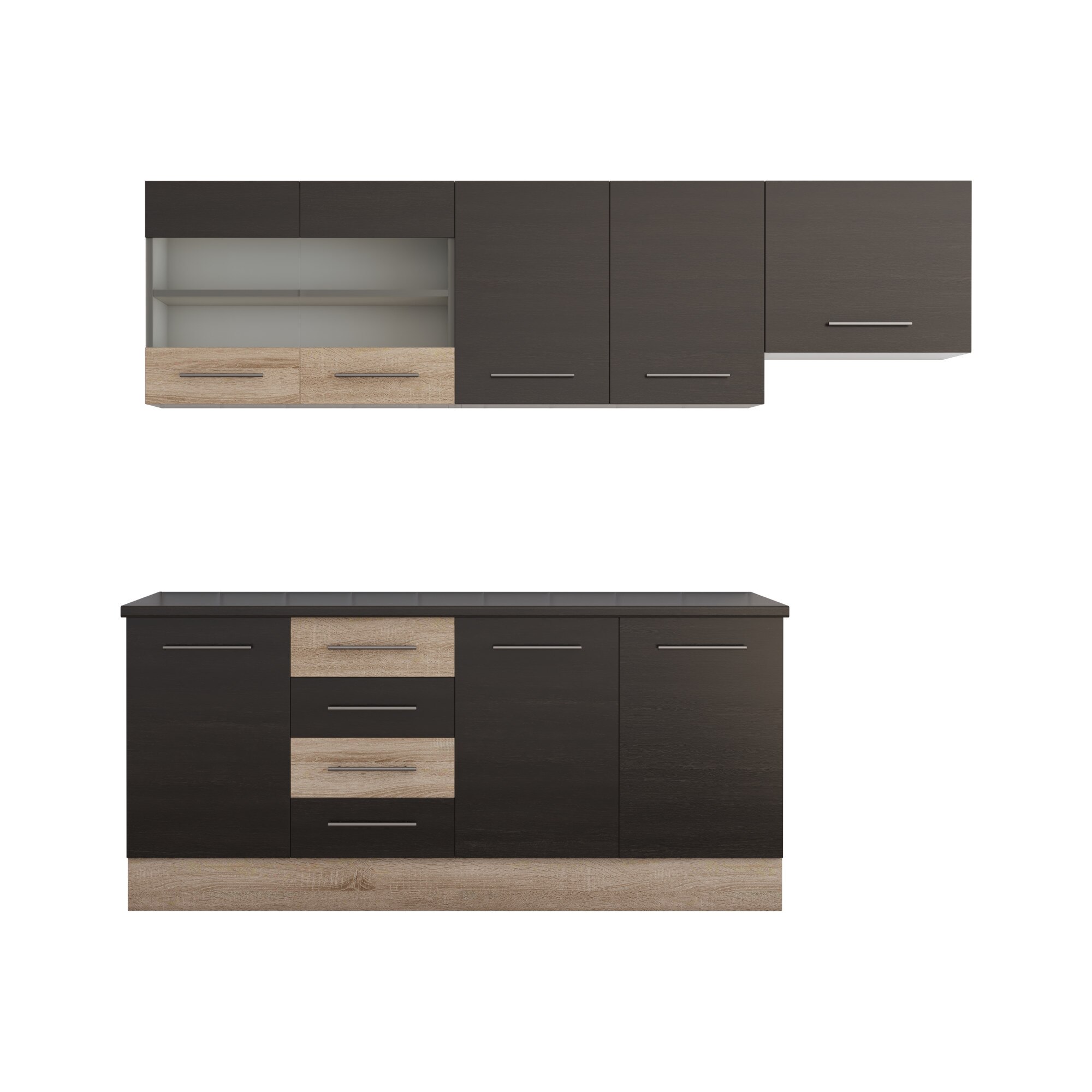 Set Bucatarie Alfa, 240x210x60 cm, culoare wenge/sonoma