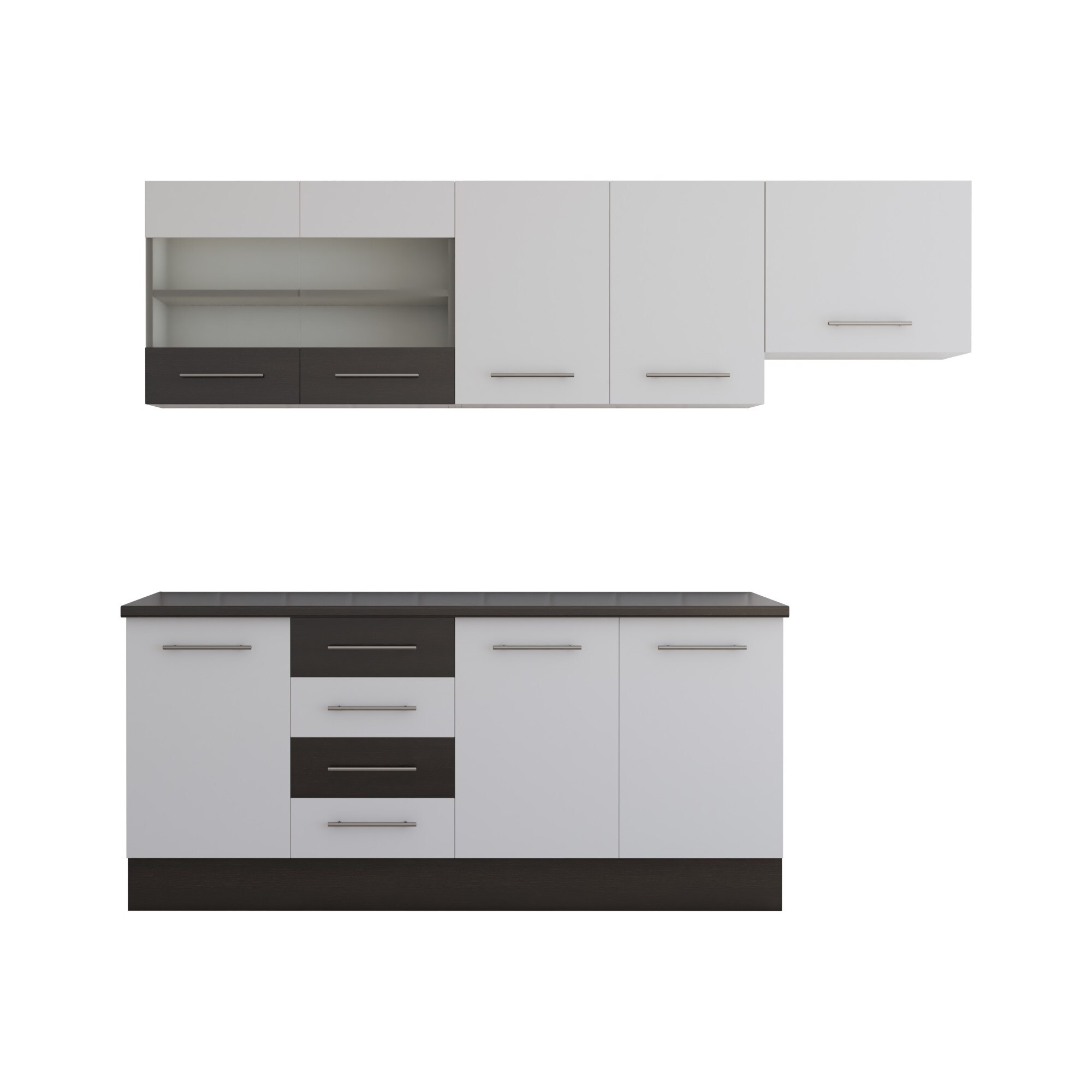 Set Bucatarie Alfa, 240x210x60 cm, culoare alb/wenge