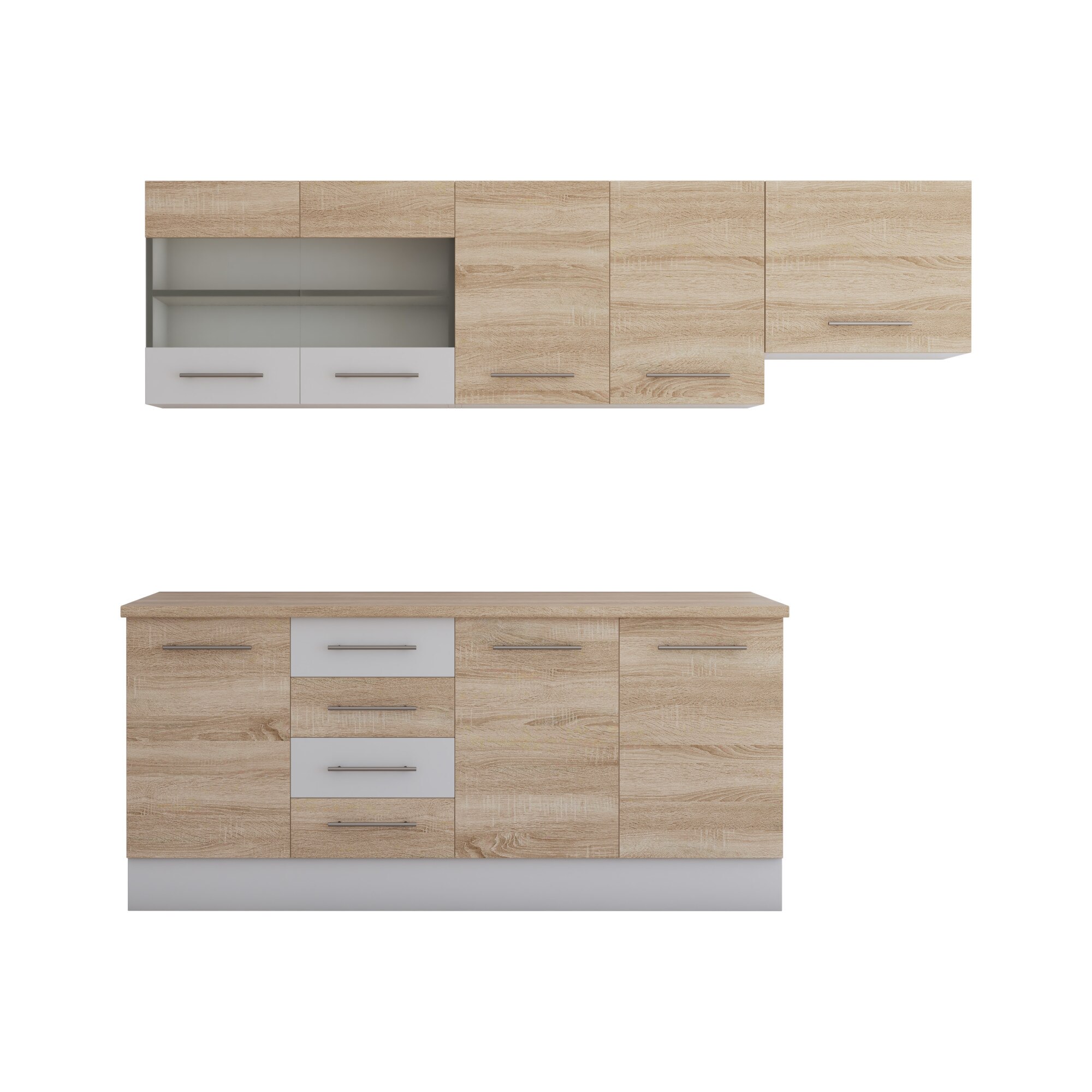 Set Bucatarie Alfa, 240x210x60 cm, culoare sonoma/alb