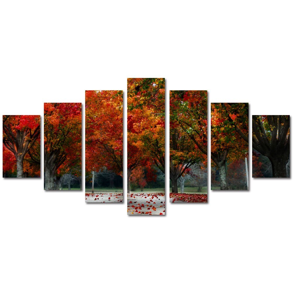 Tablou Multicanvas 7 Piese Peisaje Rosu puternic, 100 x 210 cm