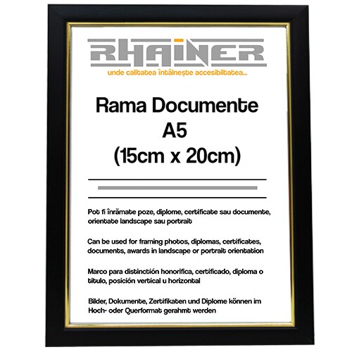 Rama foto Madrid, Rhainer, negru+auriu, A5