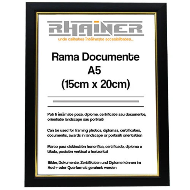 Rama foto Madrid, Rhainer, negru+auriu, A5