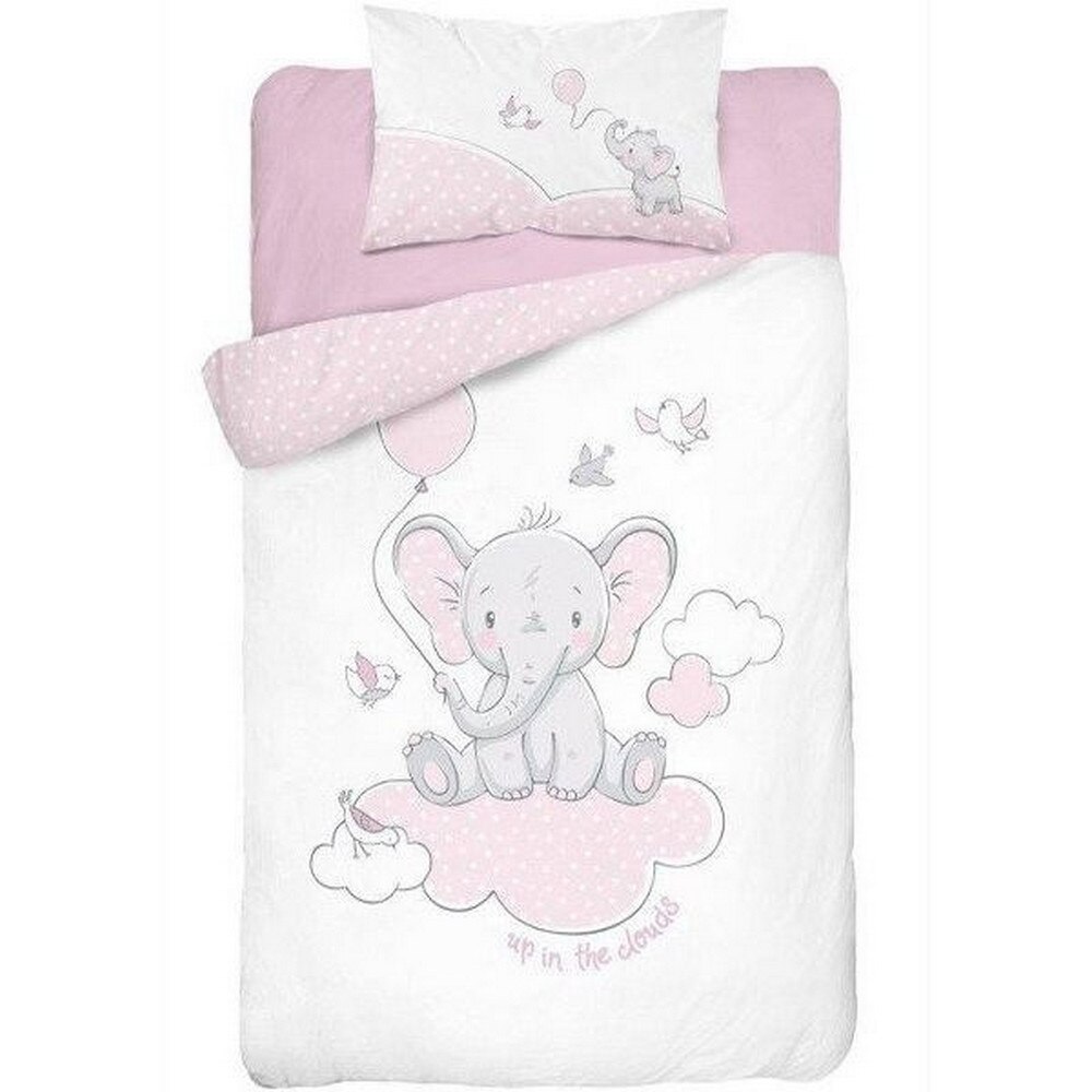 Lenjerie de pat pentru copii Detexpol, Elefant, Bumbac, 100x135cm, Alb