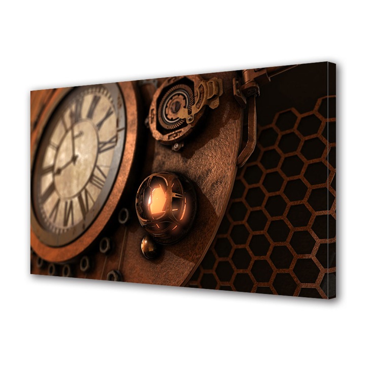 Tablou Canvas Fosforescent, Luminos in Intuneric, Premium, Art Star, Ceas vintage, Vintage, Panza pe cadru de lemn, Decoratiuni Moderne pentru Casa, 20 x 30 cm