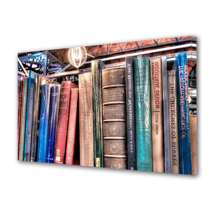 Tablou Canvas Premium, Art Star, Carti organizate pe raft, Vintage, Panza pe cadru de lemn, Decoratiuni Moderne pentru Casa, 30 x 45 cm