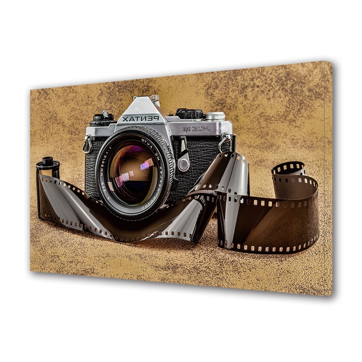 Tablou Canvas Premium, Art Star, Camera de fotografiat si banda cu imagini, Vintage, Panza pe cadru de lemn, Decoratiuni Moderne pentru Casa, 20 x 30 cm