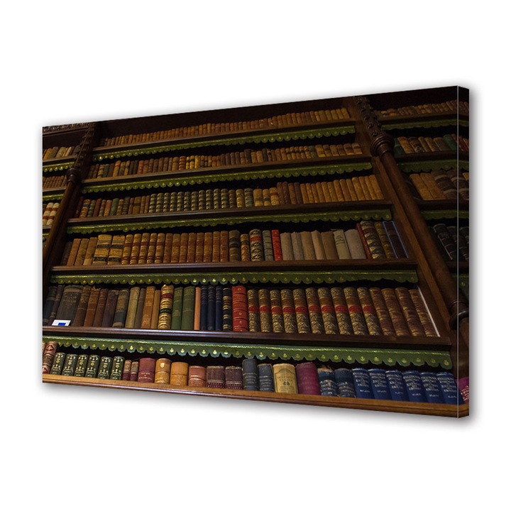 Tablou Canvas Premium, Art Star, Rafturile din biblioteca antica, Vintage, Panza pe cadru de lemn, Decoratiuni Moderne pentru Casa, 80 x 160 cm