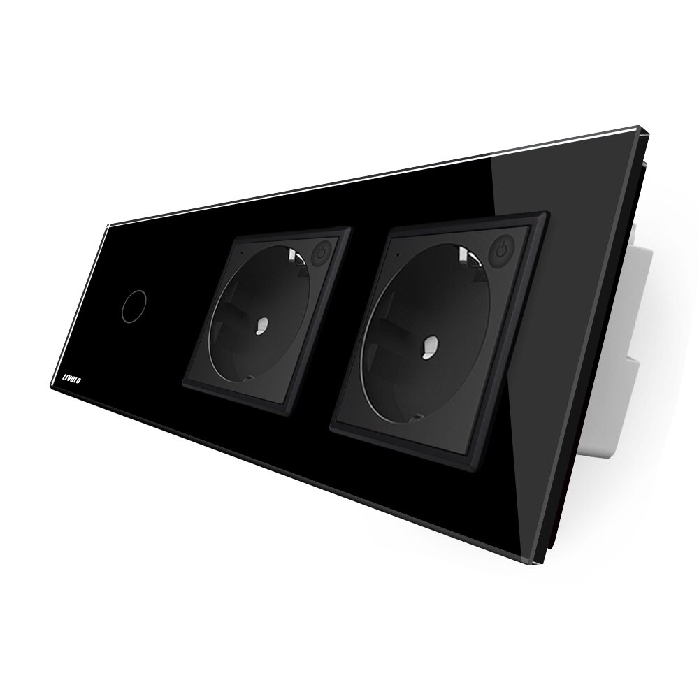 Intrerupator LIVOLO simplu ZigBee cu touch si 2 prize din sticla ZigBee, Negru, Control de pe telefon