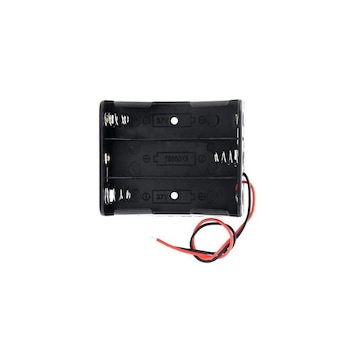 Carcasa cu suport si conectori cu 2 fire, pentru 3 acumulatoare tip 18650, din plastic negru Carcasa cu suport si conectori cu 2 fire, pentru 3 acumulatoare tip 18650, din plastic negru