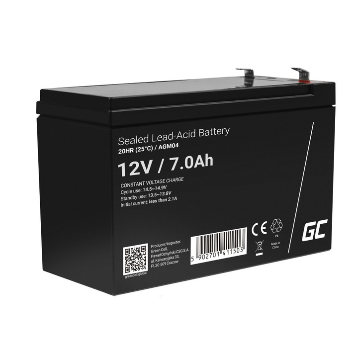 Стационарен акумулатор 12V 7Ah F2 AGM Green Cell AGM04 UPS