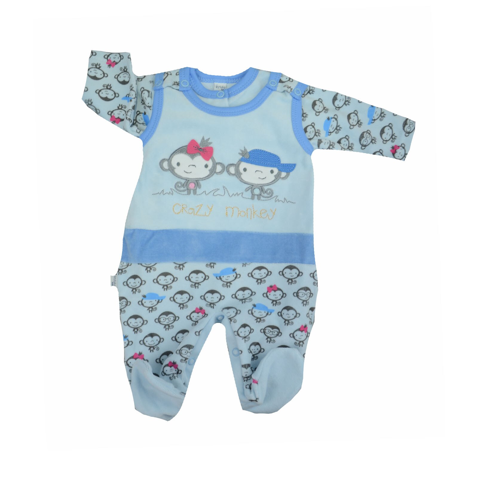 Compleu 2 piese salopeta si bluza pentru baieti Koala Malpki 05-382A, Albastru 62 cm