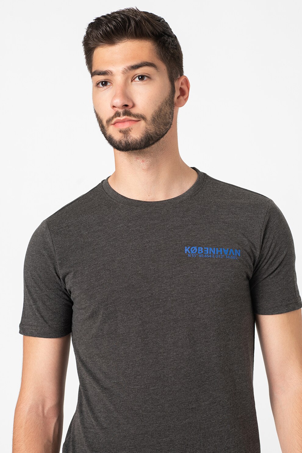 !Solid, Tricou din amestec de bumbac organic Matti, Gri inchis melange
