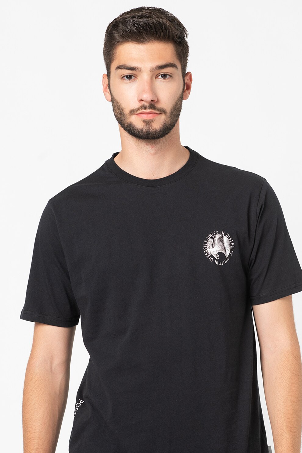 !Solid, Tricou de bumbac cu imprimeu pe partea din spate Revel, Negru stins/Alb