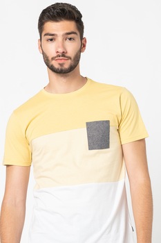 !Solid, Tricou de bumbac cu model colorblock si buzunar pe piept Riggin, Galben/Alb/Gri, L !Solid, Tricou de bumbac cu model colorblock si buzunar pe piept Riggin, Galben/Alb/Gri, L