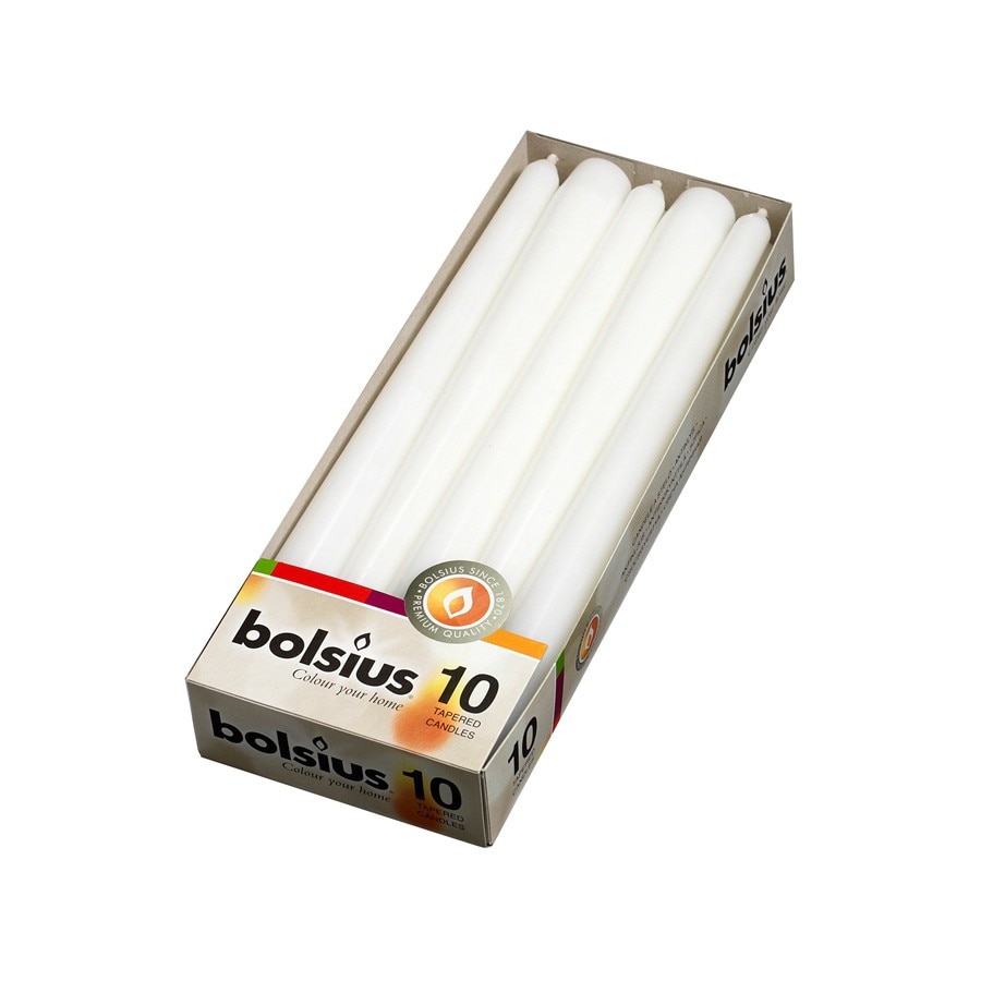 Set 10 buc - Lumanare conica Bolsius Alb