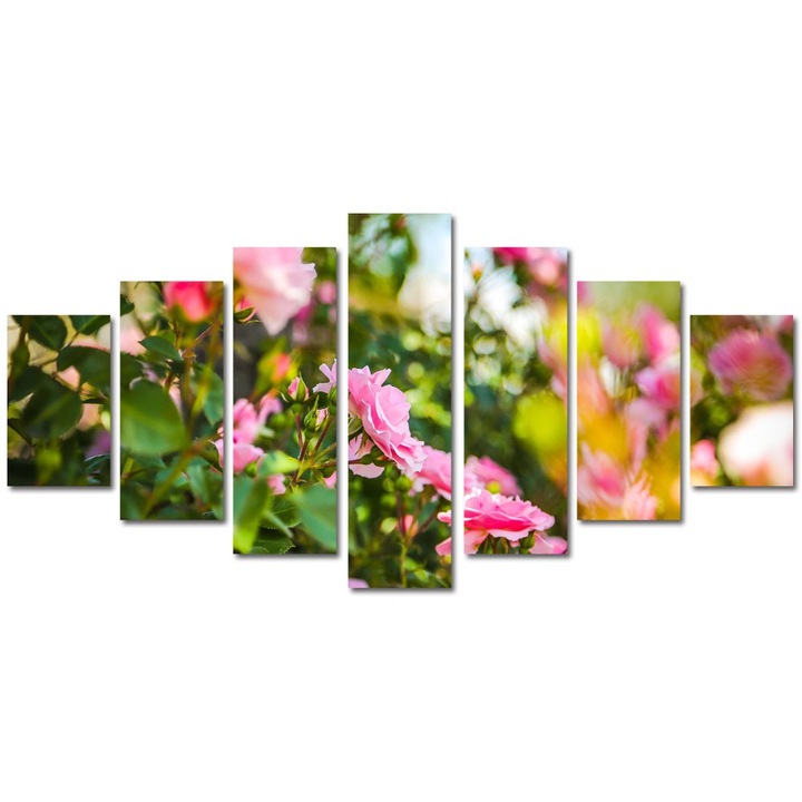 Tablou Multicanvas 7 Piese Peisaje Trandafiri roz, 90 x 175 cm
