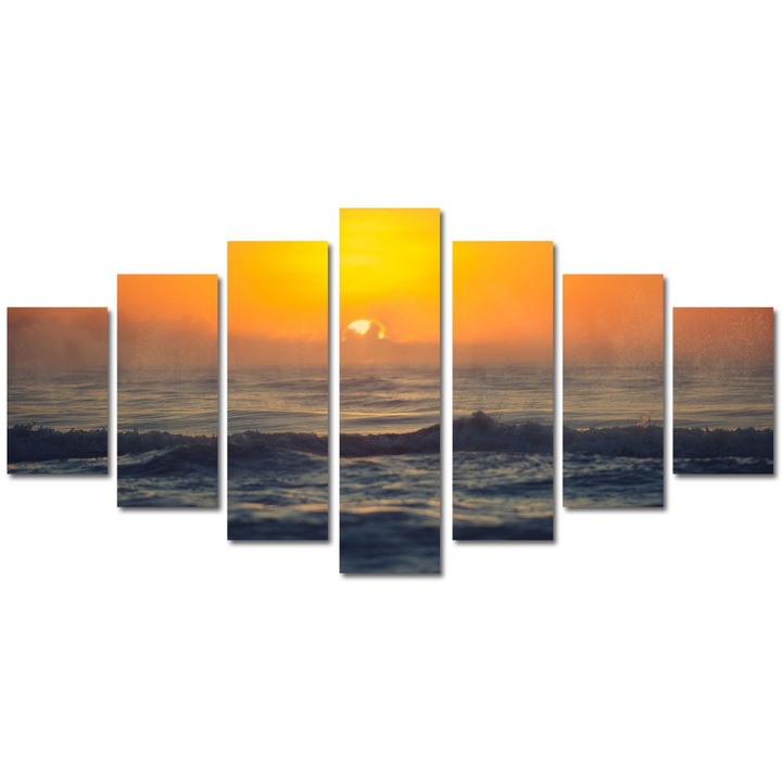 Tablou Multicanvas 7 Piese Peisaje Mare agitata la apus, 90 x 175 cm
