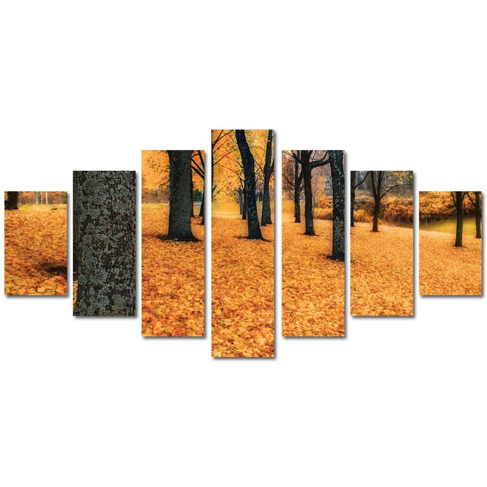 Tablou Multicanvas 7 Piese Peisaje Toamna in padure, 100 x 210 cm