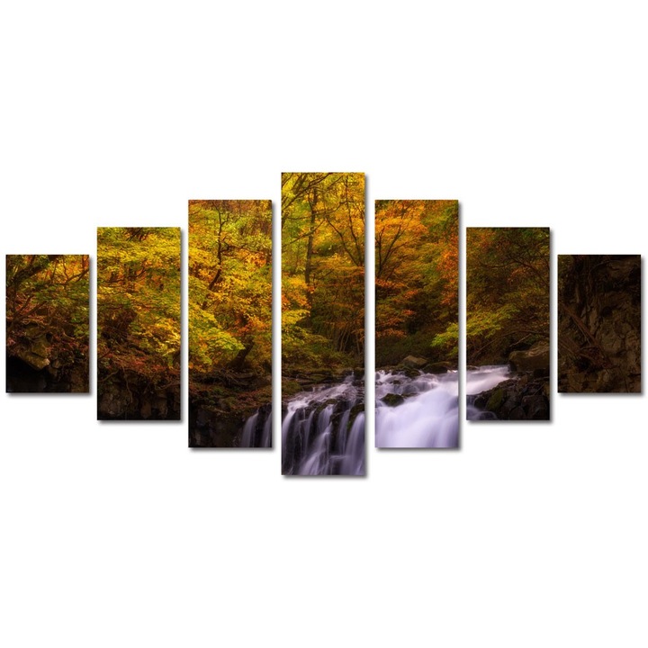 Tablou Multicanvas 7 Piese Peisaje Cascada in padure, 90 x 175 cm