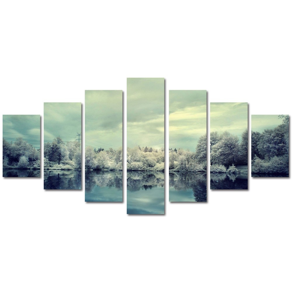 Tablou Multicanvas 7 Piese Peisaje Nuante reci, 70 x 140 cm